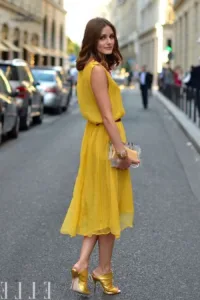 yellow dress with golden shoes