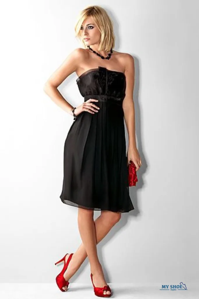 Black dress with blod red heels