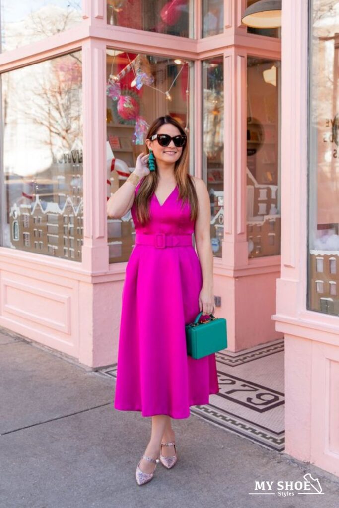 Charcoal Gray shoes with a Hot Pink Dress