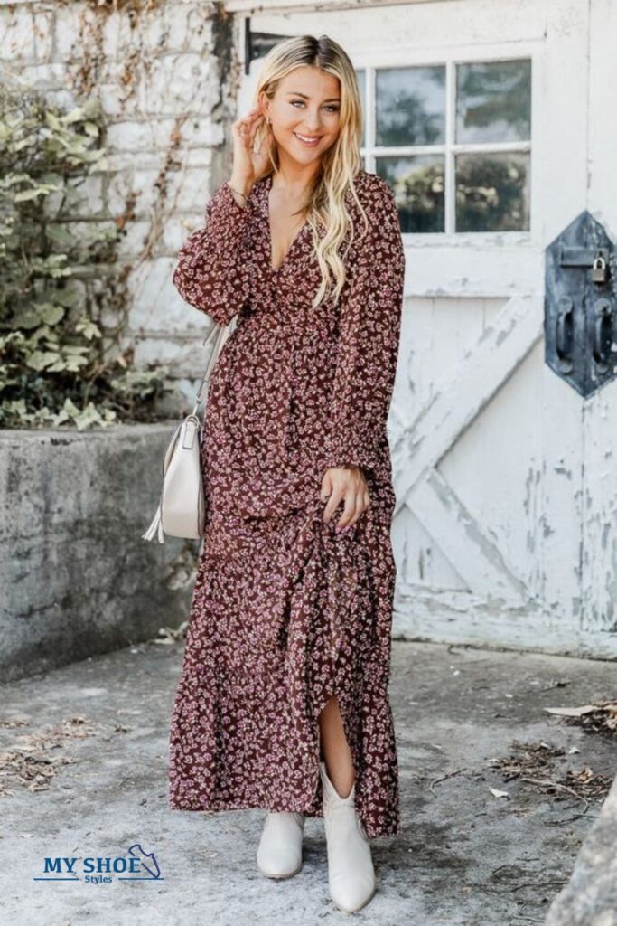 Faux Fur-lined Boots with maxi dress