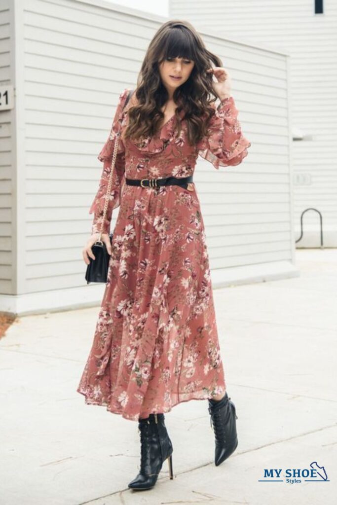 Lace-up Booties with maxi dress