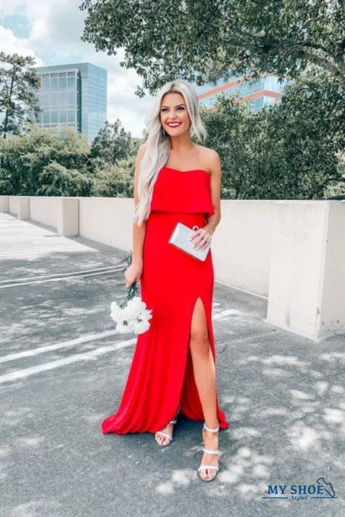 Red Dress With silver Shoes