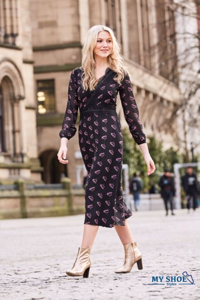 Lace Fit and Flare Dress with ankle boots