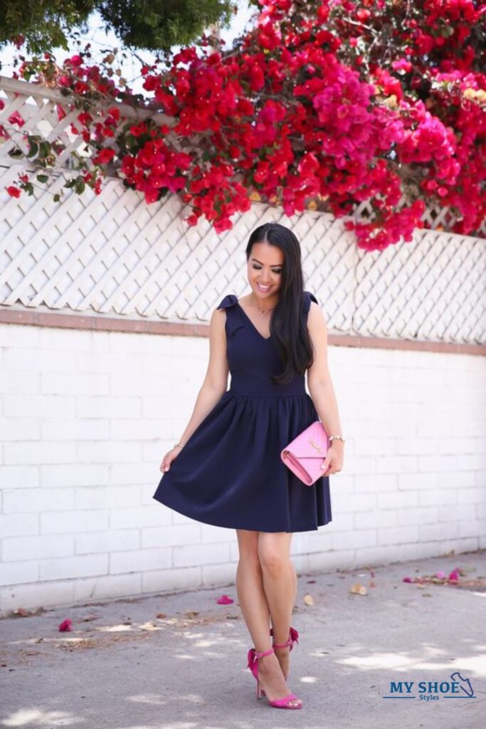 navy dress with Blush Pink shoes