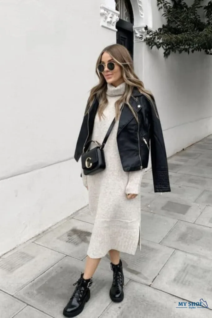 Combat Boots with long sweater dress