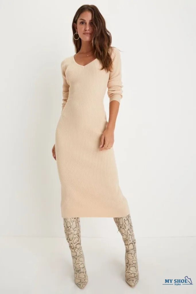 Knee-High Boots with long sweater dress