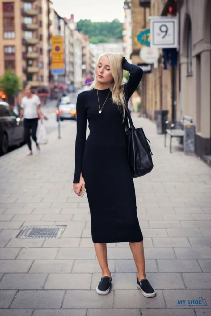 Loafers with long sweater dress